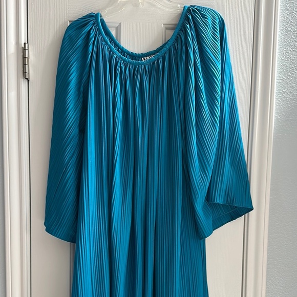 KEYLOUN Blue Pleated Vintage 1970s Maxi House Dress One Size Fits All Retro - Picture 2 of 8